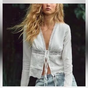Zara White Lace Tie Top SZ L